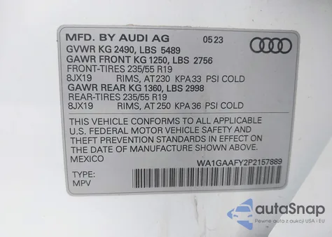 2023 Audi Q5 Premium 45 Tfsi S Line Quattro from USA, damaged, VIN WA1GAAFY2P2157889